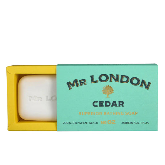Mr London Cedar No 02 men's bathing soap by Pasteur Pharmacy, 280g bar with cedar scent and superior cleansing features.