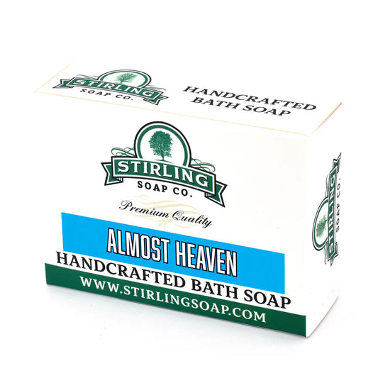 Pasteur Pharmacy Stirling Soap Co. Almost Heaven bath soap bar, 5.5 oz, with natural ingredients and soothing floral scent.