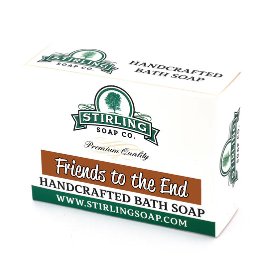 Stirling Soap Co. Friends To The End bath soap bar, 5.5 oz, with natural ingredients and distinctive packaging.
