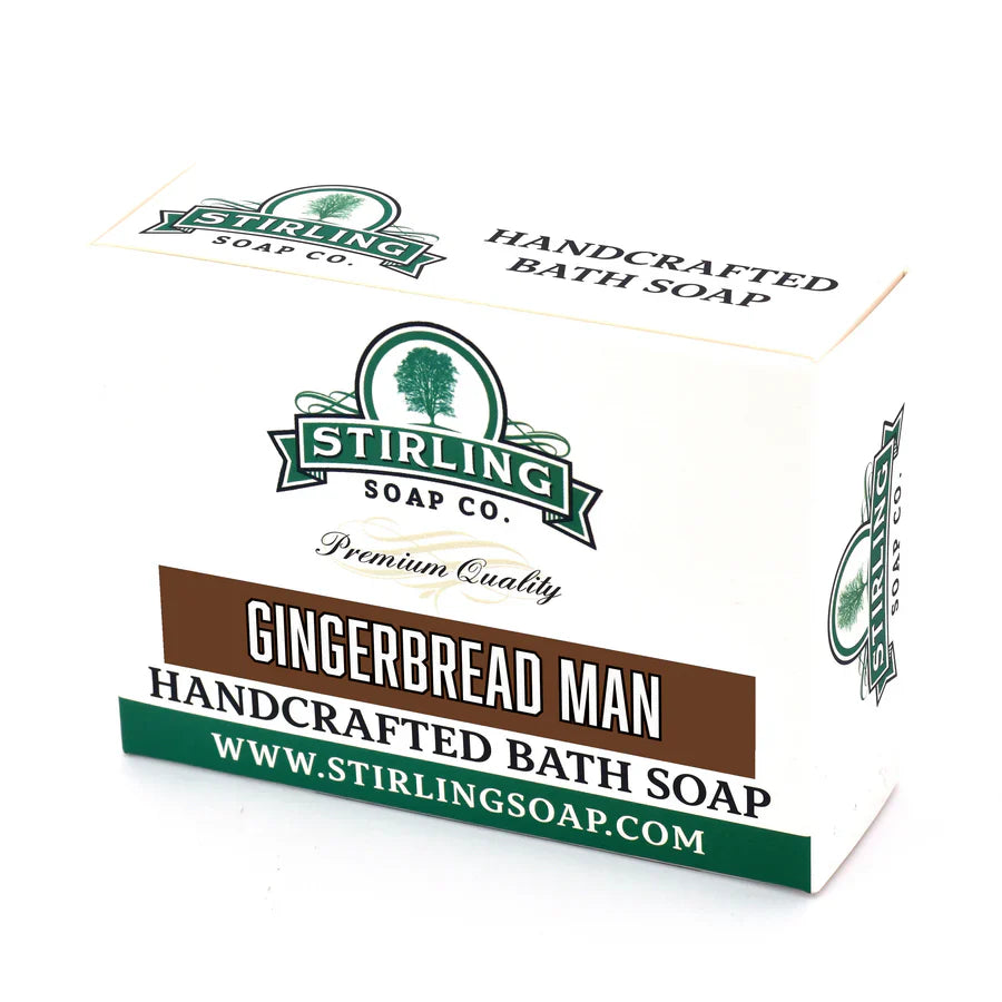 Gingerbread Man Bath Soap by Stirling Soap Co., 5.5 oz, with festive gingerbread design and detailed soap shape.