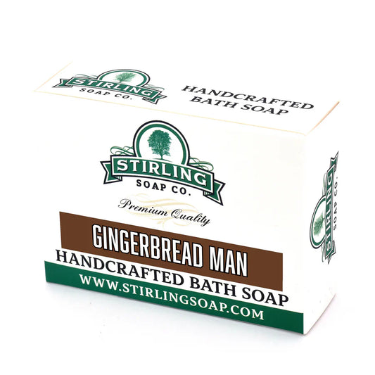 Gingerbread Man Bath Soap by Stirling Soap Co., 5.5 oz, with festive gingerbread design and detailed soap shape.