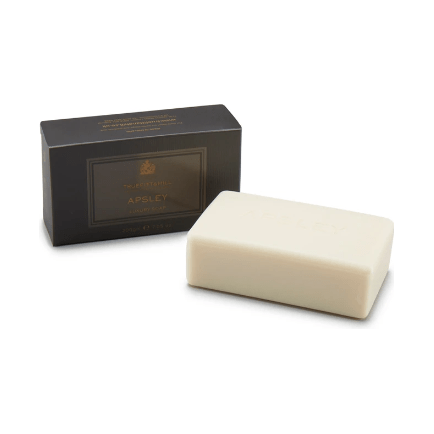 Truefitt & Hill Apsley bath soap in 200g, featuring elegant packaging and traditional soap bar for a luxurious bathing experience.