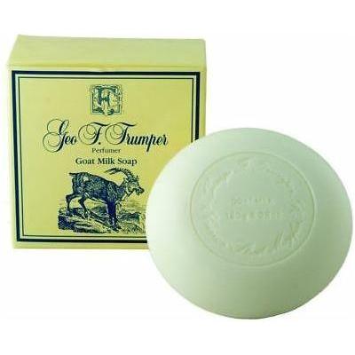 Geo. F. Trumper bath soap collection featuring 150g bars with lime extract, displayed in a natural setting.