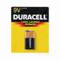 Duracell Coppertop 9V alkaline battery, MN1604BZ, shown with metal terminals and label, suitable for household devices.
