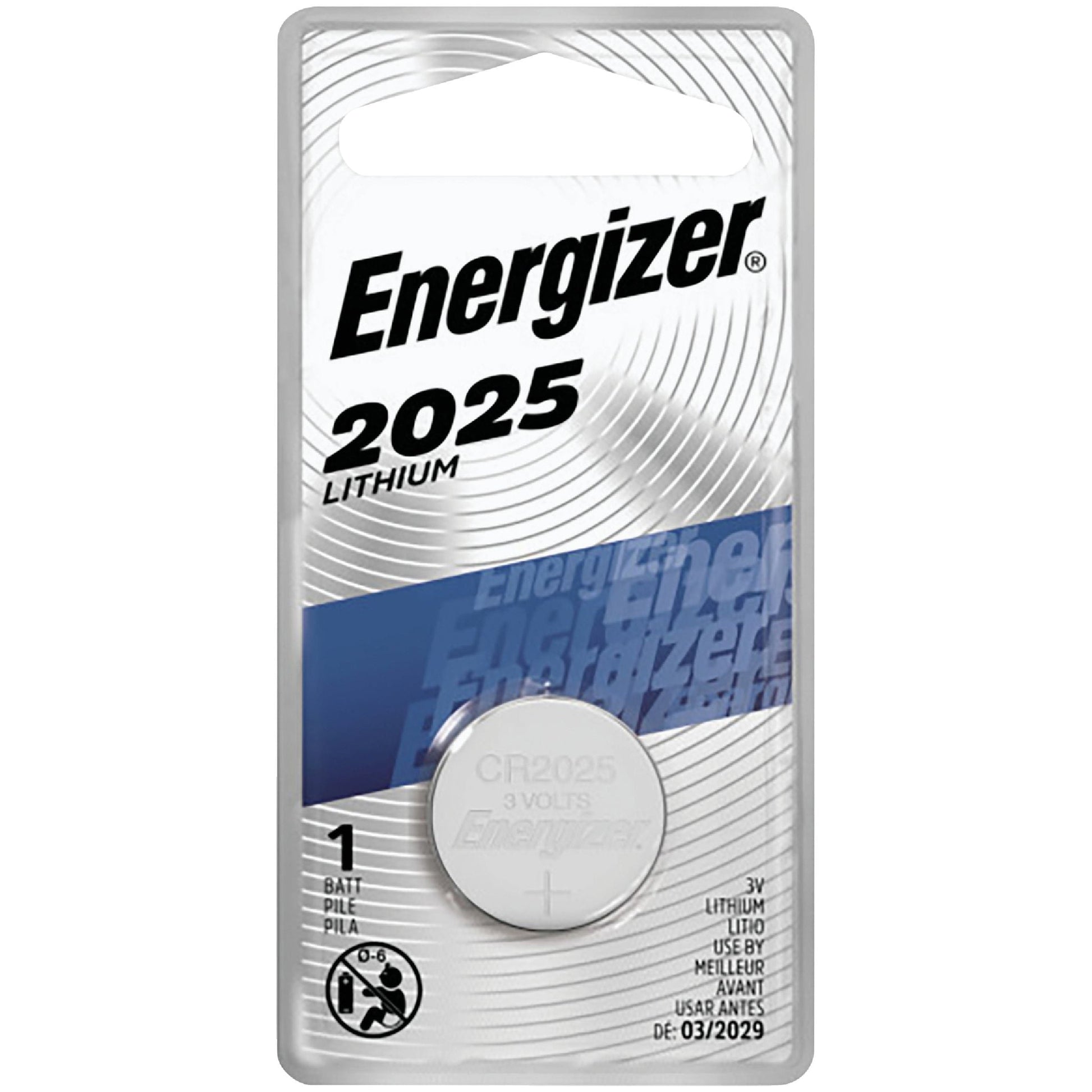Energizer 3V lithium coin battery for watches and electronics, silver color, single cell, ECR2025BP model