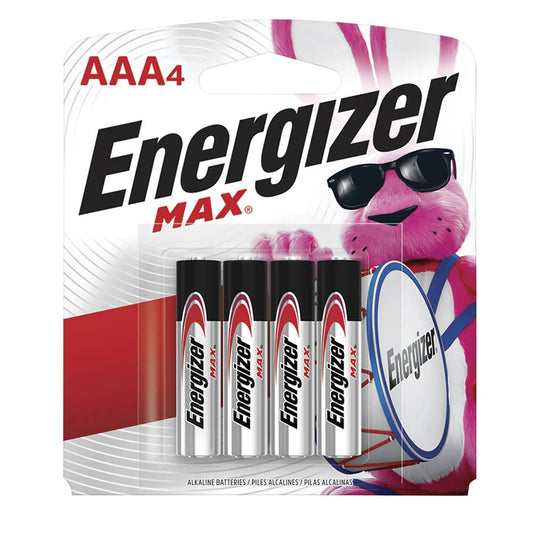 Energizer Max 1.5V AAA alkaline batteries in their packaging, designed for powering small electronic devices.