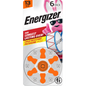 Energizer Size 13 hearing aid batteries displayed in packaging, designed for use in hearing aids.