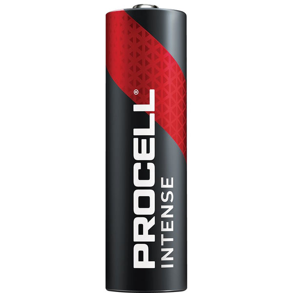 Intense AA Procell batteries by Pasteur Pharmacy, shown in a row with silver and black design, suitable for high-drain devices.