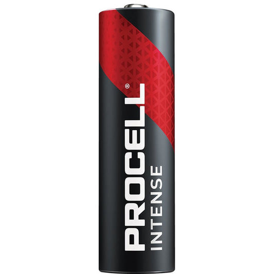 Intense AA Procell batteries by Pasteur Pharmacy, shown in a row with silver and black design, suitable for high-drain devices.
