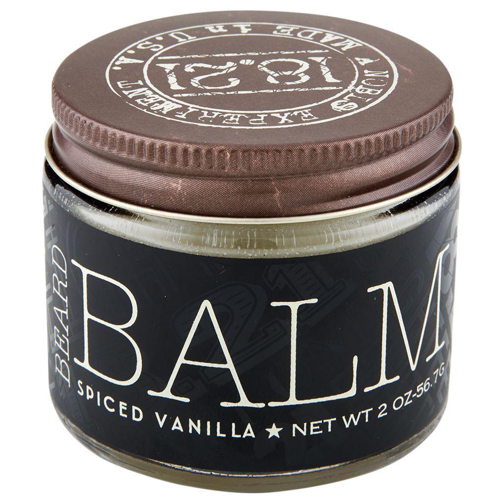 18.21 Man Made Beard Balm by Pasteur Pharmacy, 2 oz jar of beard grooming balm with natural ingredients and smooth texture.