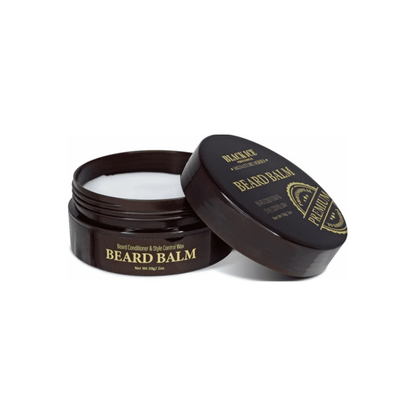 BlackIce Beard Balm by Pasteur Pharmacy in a 2 oz container, featuring a black packaging design and creamy balm texture.