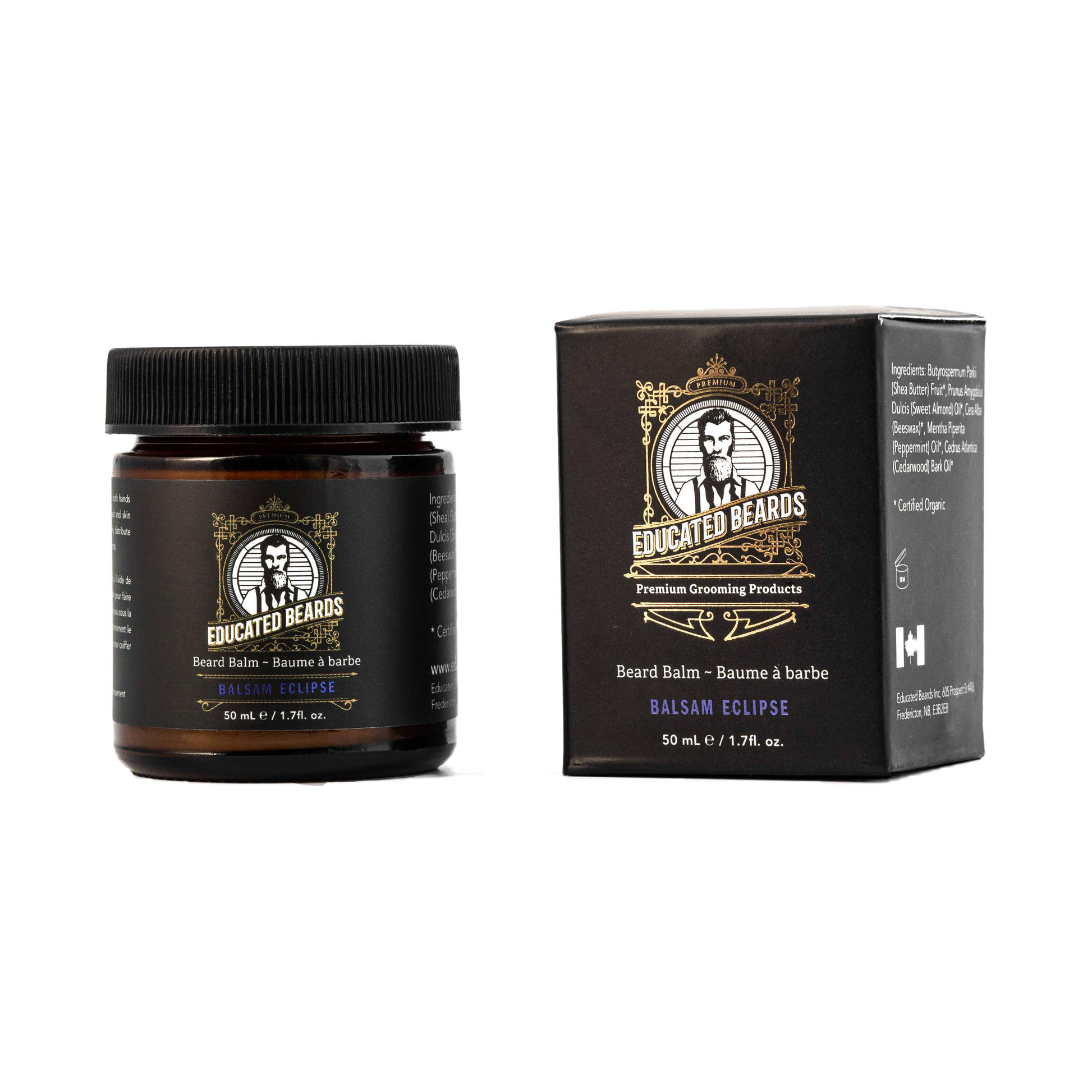 Educated Beards Eclipse Beard Balm by Pasteur Pharmacy in a 50ml jar, moisturizing and styling beard hair with natural ingredients.
