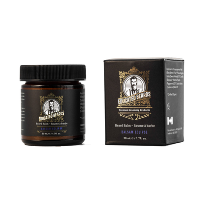 Educated Beards Eclipse Beard Balm by Pasteur Pharmacy in a 50ml jar, moisturizing and styling beard hair with natural ingredients.