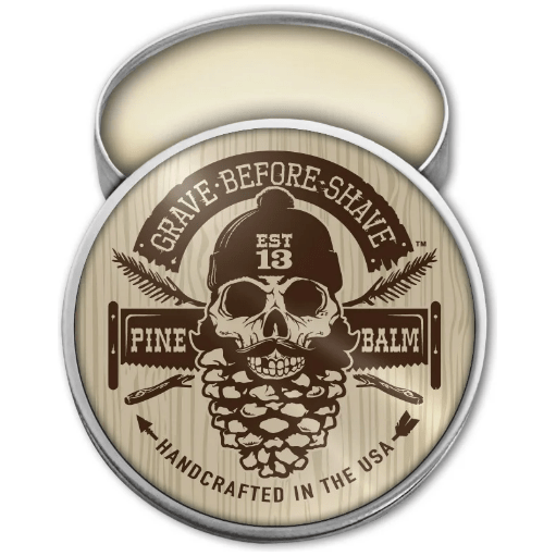 Pasteur Pharmacy Grave Before Shave Pine Scent Beard Balm in 2 oz tin with pine cedar wood aroma and beard conditioning formula.