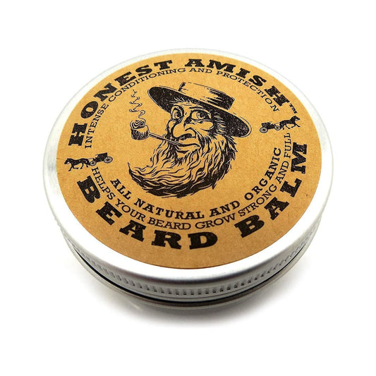 Honest Amish Beard Balm 2 oz, natural beard grooming balm in a jar, from Pasteur Pharmacy for healthy, styled beards.
