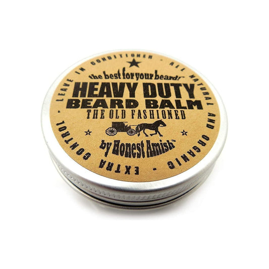 Honest Amish Heavy Duty Beard Balm 2 oz in a jar, showing thick, natural beard balm for nourishing and styling beards.
