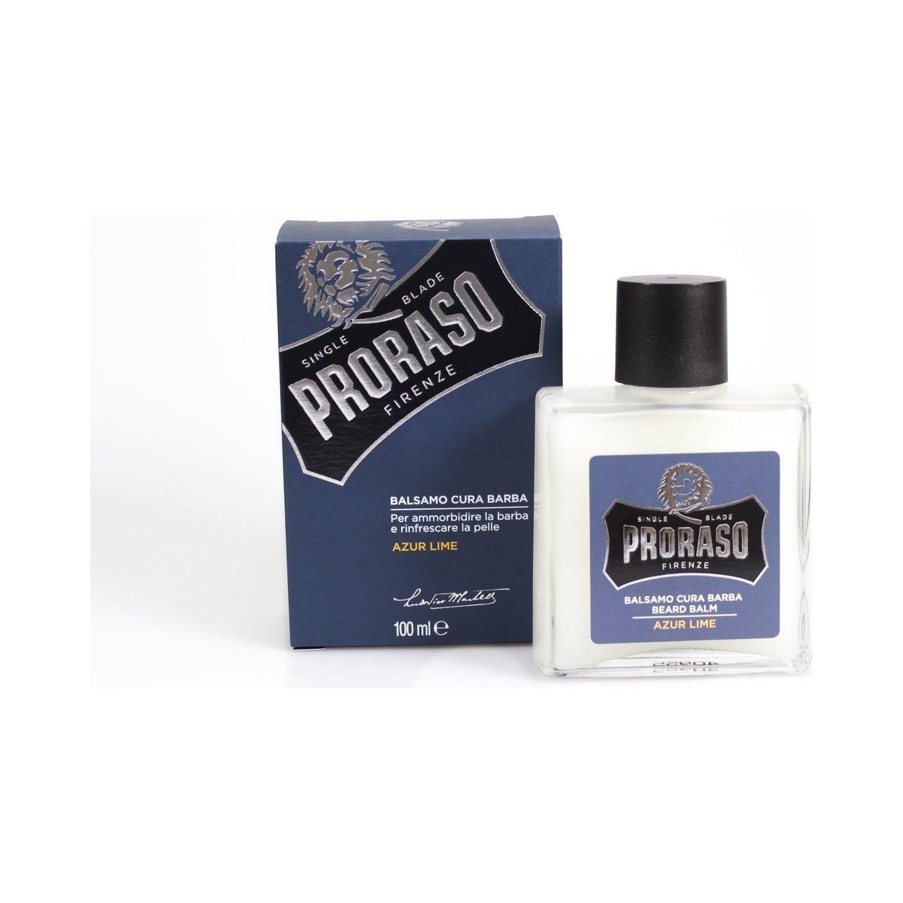 Proraso Azur Lime Beard Balm in 3.4 oz jar, moisturizing and styling beard with fresh citrus scent, displayed in the image.