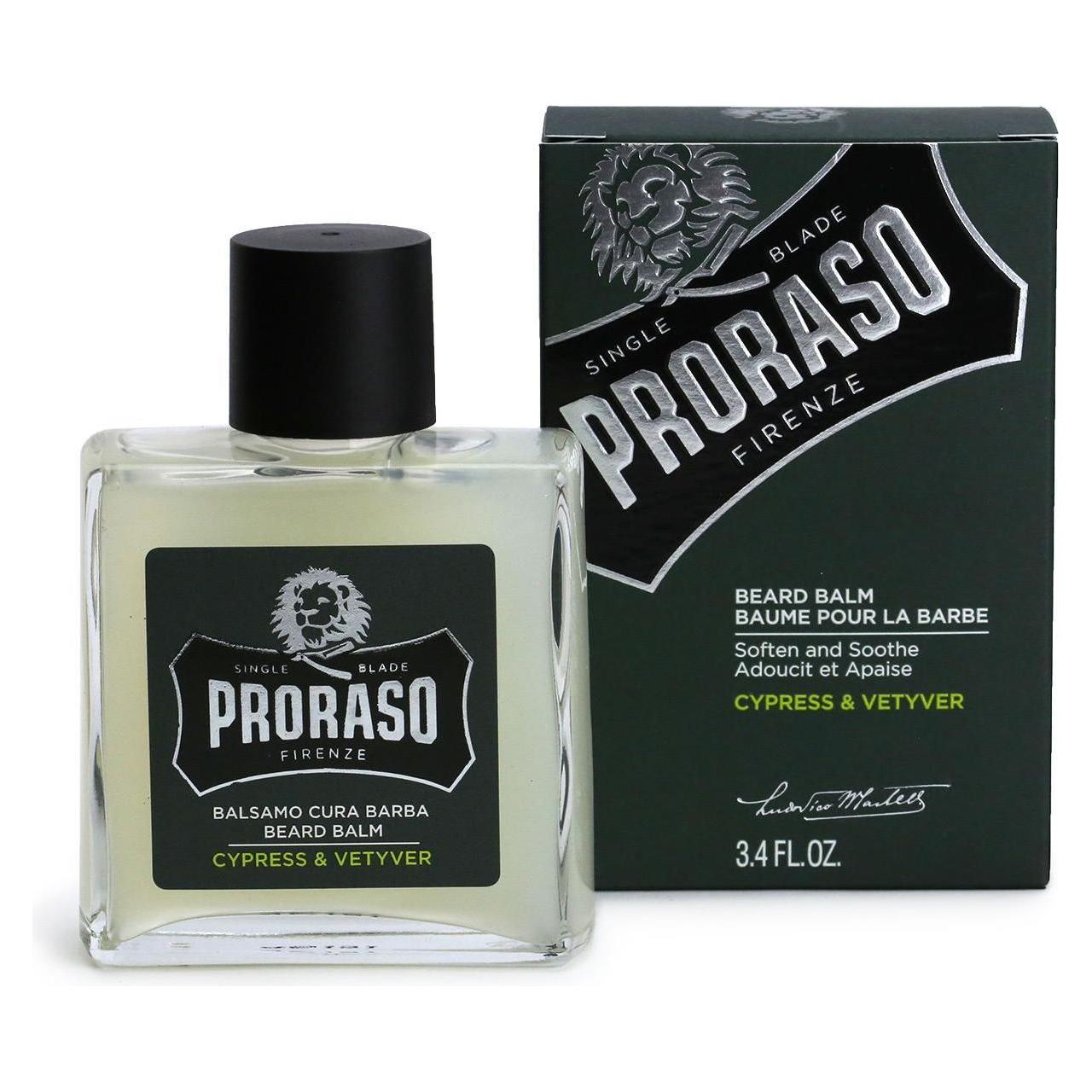 Proraso Single Blade Cypress & Vetyver Beard Balm in 3.4 oz jar, natural styling and conditioning for beards