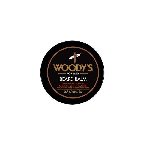 Woody's For Men Beard Balm by Pasteur Pharmacy, 2 oz jar with natural beard styling and conditioning.