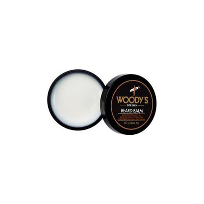 Woody's for Men Beard Balm by Pasteur Pharmacy in a 2 oz jar, smooth and conditioning for beard grooming.