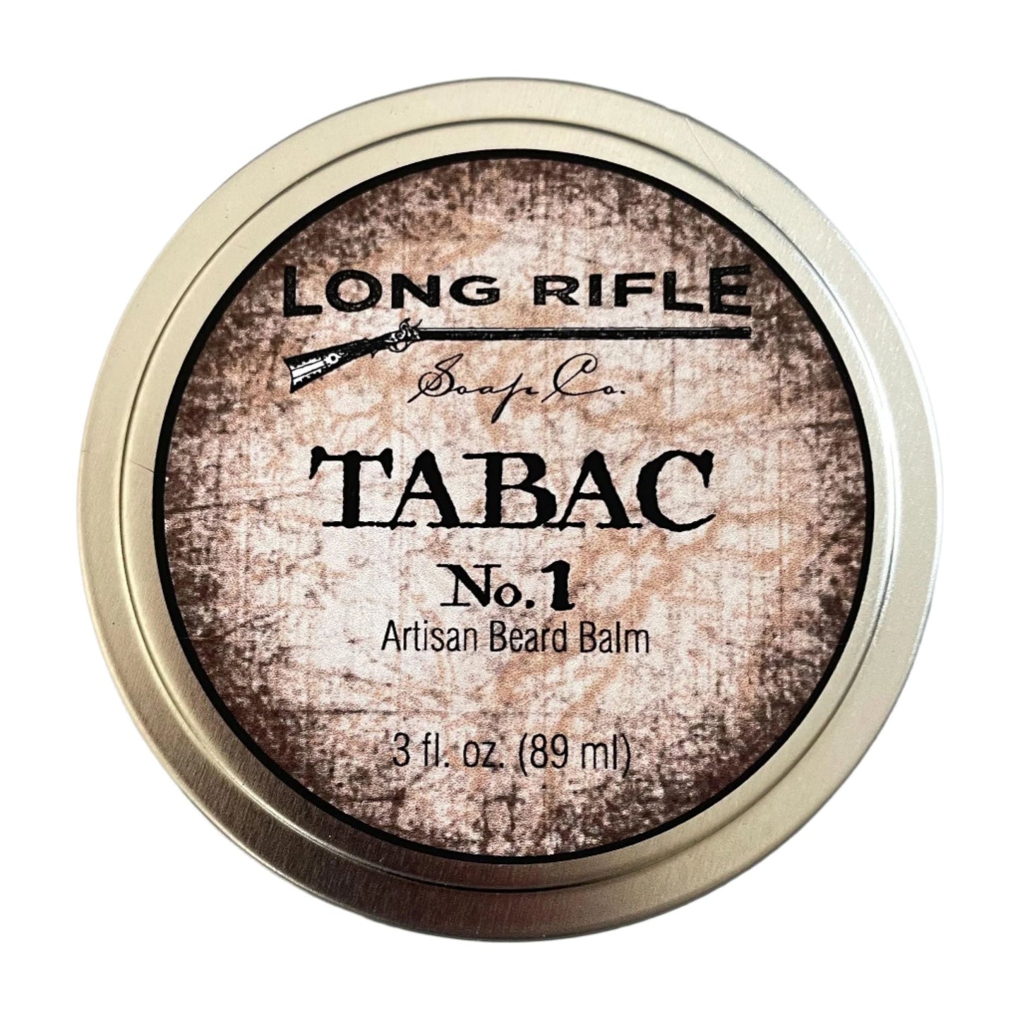 Long Rifle Soap Co. Tabac No.1 beard balm and oil collection featuring 3 oz bottles, natural grooming for beards.