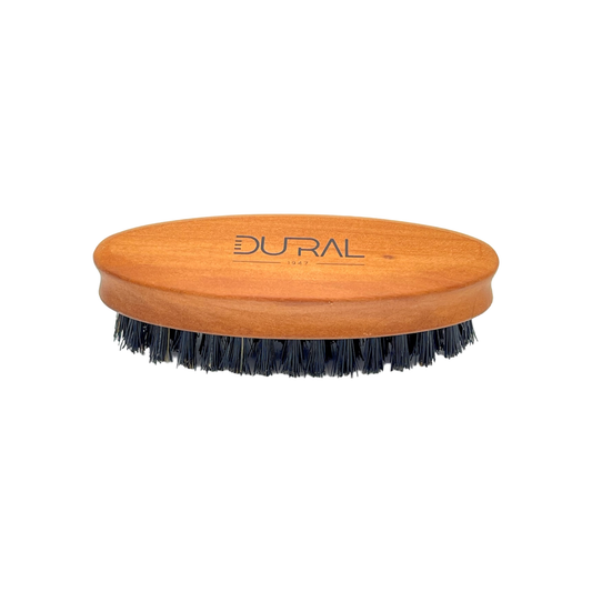 Dural Pear wood beard brush with soft natural bristles for grooming and styling facial hair.