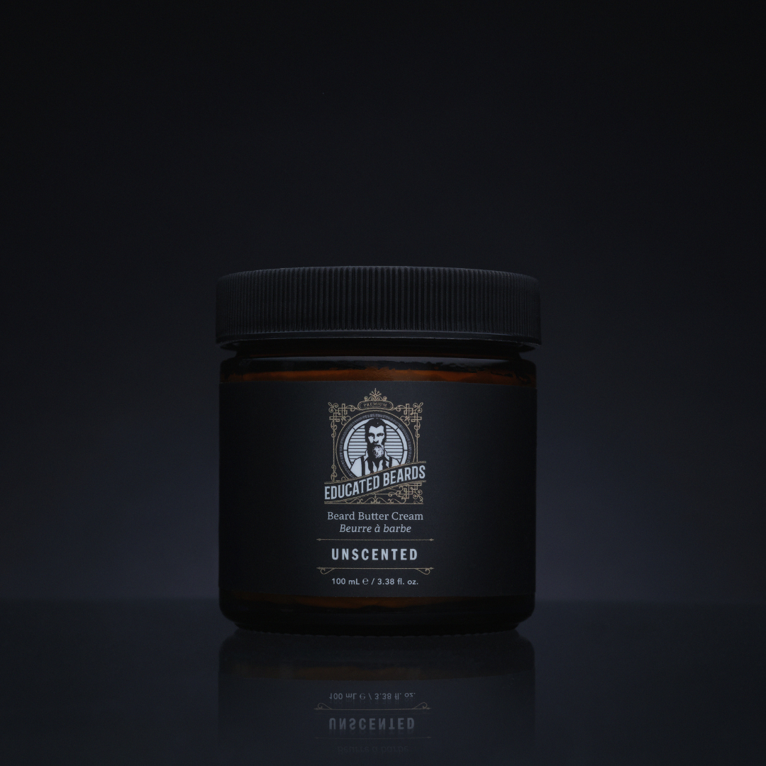 Educated Beards Unscented Beard Butter Cream by Pasteur Pharmacy in a 100ml jar, smooth and nourishing beard care product.