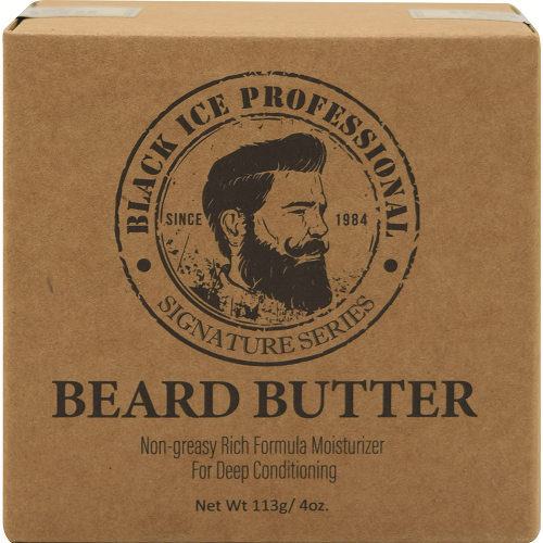 BlackIce Beard Butter by Pasteur Pharmacy in 4 oz jar, smooth and nourishing beard balm with black ice scent.