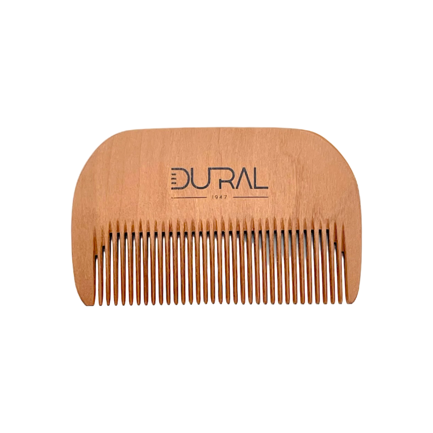 Handmade Dural Pear Wood beard comb by Pasteur Pharmacy with fine teeth for gentle beard grooming.