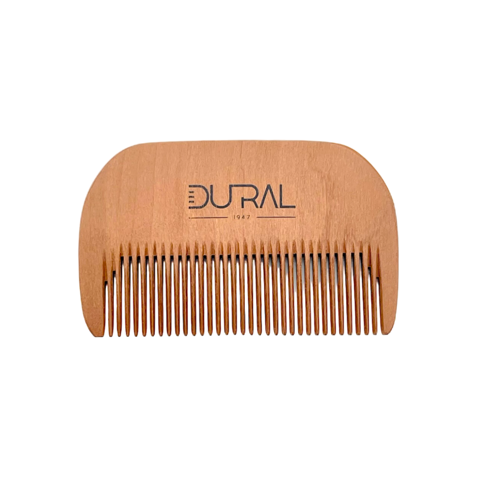Handmade Dural Pear Wood beard comb by Pasteur Pharmacy with fine teeth for gentle beard grooming.
