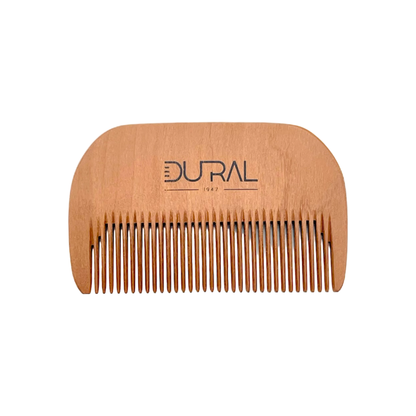 Handmade Dural Pear Wood beard comb by Pasteur Pharmacy with fine teeth for gentle beard grooming.