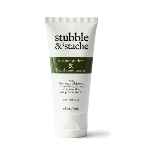 Pasteur Pharmacy Stubble & 'Stache Face Moisturizer and Beard Conditioner bottle, 3 oz, designed for facial hair and skin care.