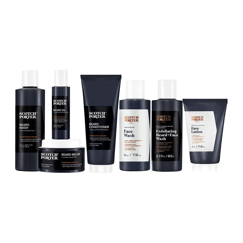 Pasteur Pharmacy Beard & Face Grooming Kit with brushes, scissors, and skincare products for complete grooming.