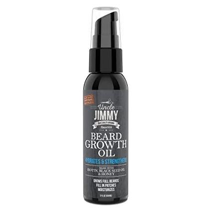 Uncle Jimmy Beard Growth Oil by Pasteur Pharmacy in 2 fl oz bottle, natural beard growth and conditioning oil.