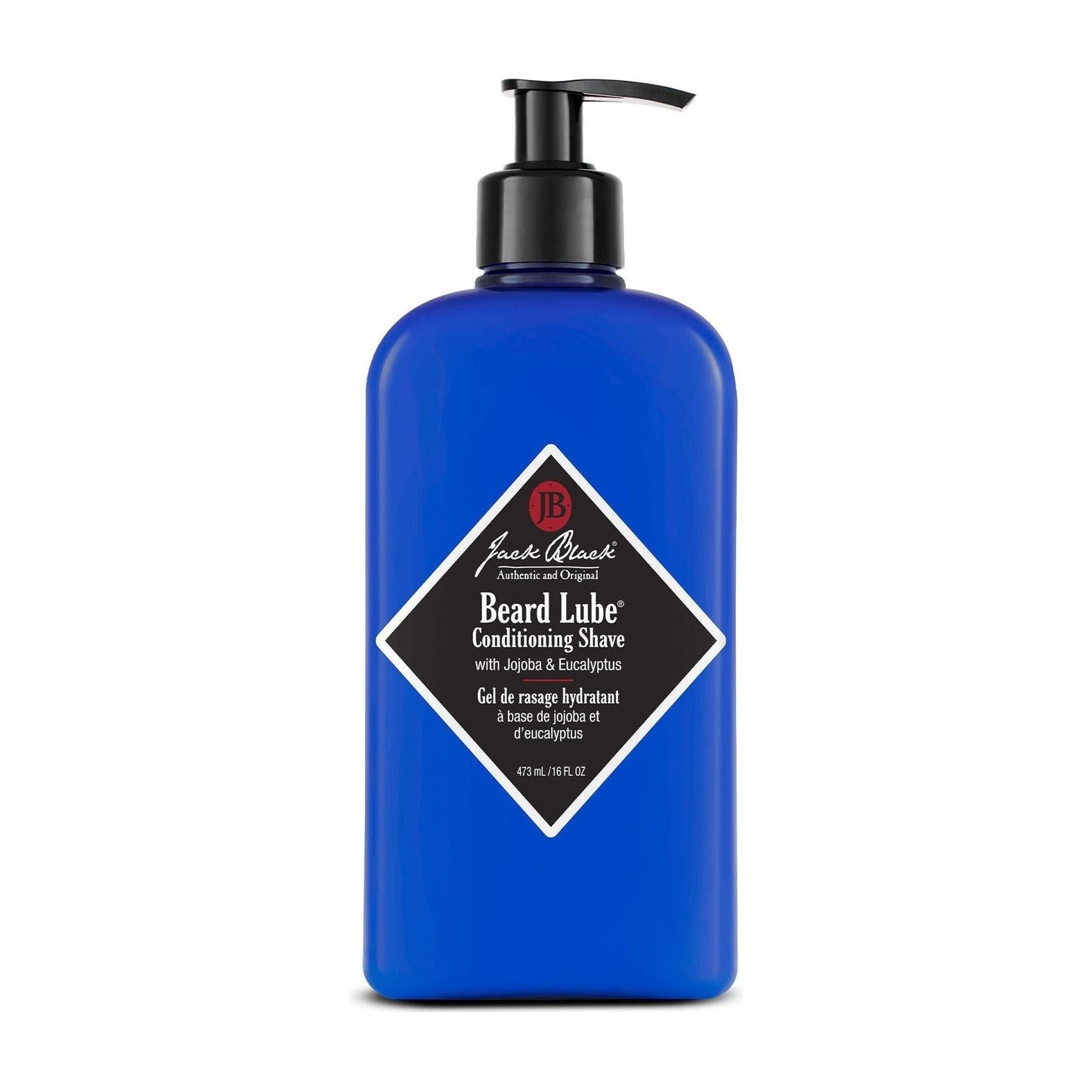 Jack Black Beard Lube Conditioning Shave in a 16 oz bottle, a beard grooming product with a smooth, moisturizing formula.
