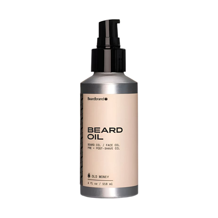 Pasteur Pharmacy Beardbrand Old Money Beard Oil 4 oz bottle with amber glass and dropper cap for grooming and beard care.