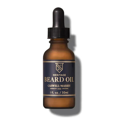 Caswell-Massey Heritage Beard Oil in a 1 oz bottle, nourishing and conditioning men's beard with natural ingredients.