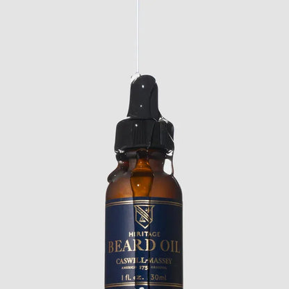 Caswell-Massey Heritage Beard Oil in 1 oz bottle, natural formula for beard grooming and conditioning, from Pasteur Pharmacy.