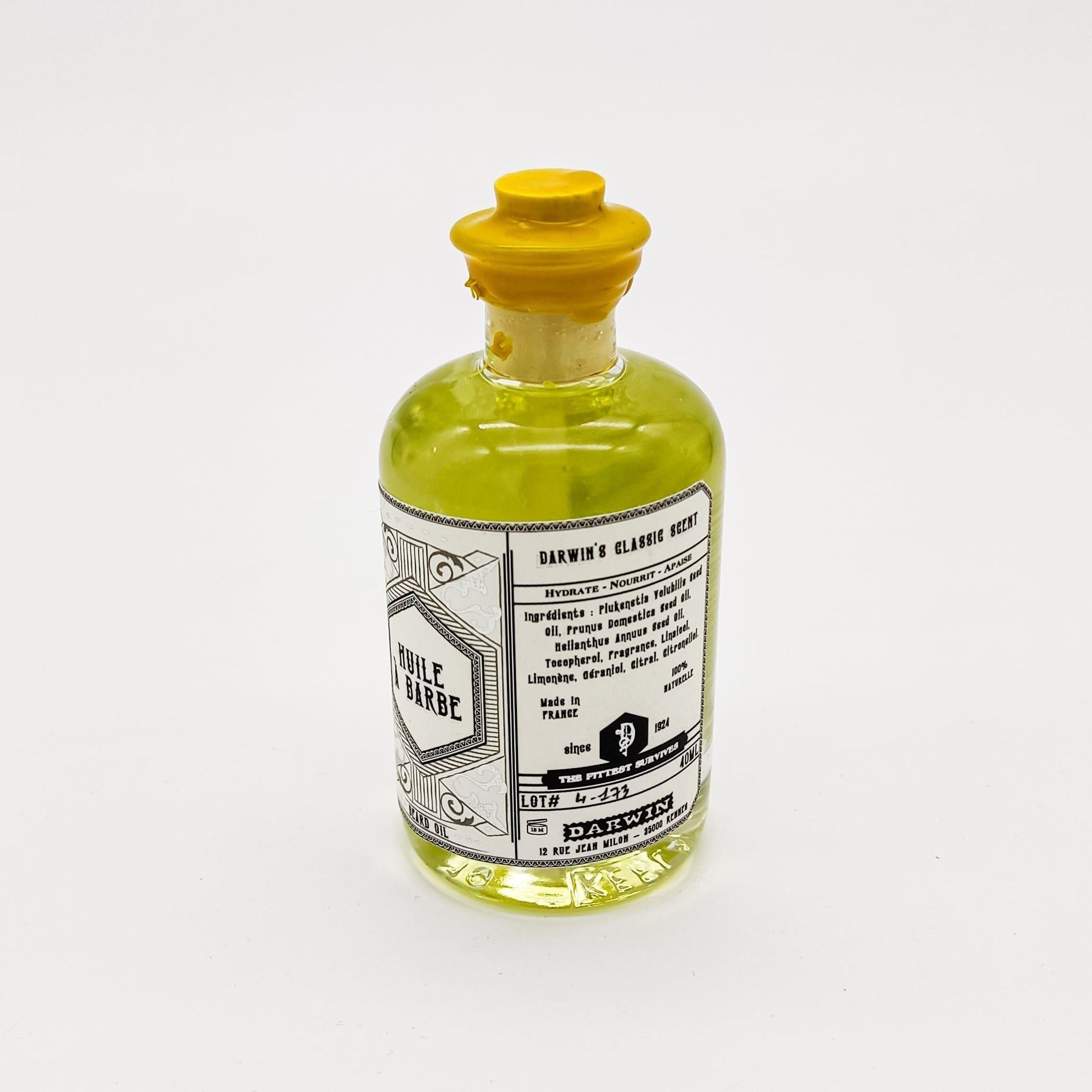 Pasteur Pharmacy Darwin Shaving Classic Beard Oil 40ml bottle with label and dropper for beard grooming and hydration.