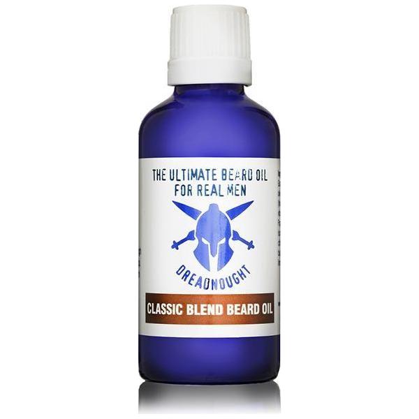 Dreadnought Classic Blend Beard Oil in 50ml bottle by Pasteur Pharmacy, featuring a dark glass container and dropper cap.
