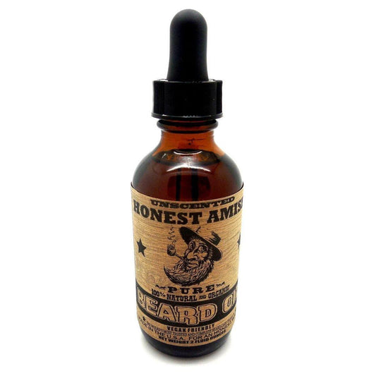 Honest Amish Pure Beard Oil in 2 oz bottle, natural beard oil by Pasteur Pharmacy with fragrance for grooming and beard care.