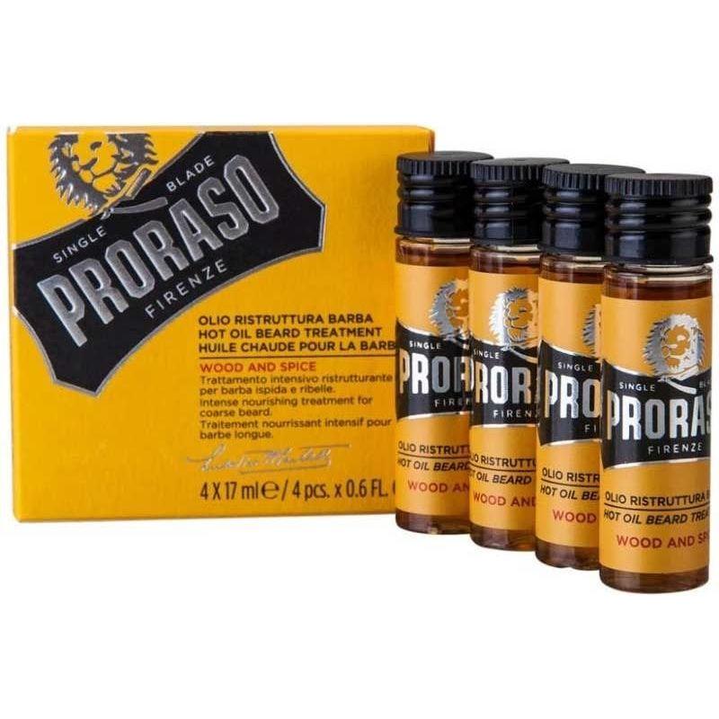 Pasteur Pharmacy Proraso Beard Hot Oil Treatment bottles, 4 x 0.6 oz, nourishing beard oil for soft, healthy facial hair.