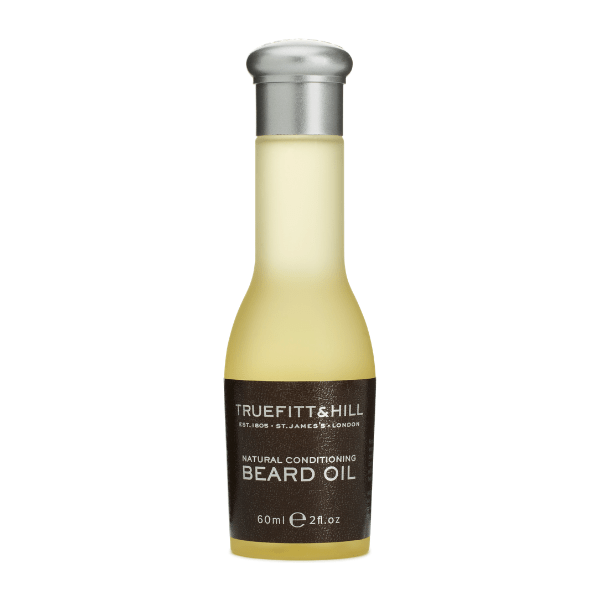 Truefitt & Hill Natural Conditioning Beard Oil in 2 oz. bottle, designed to soften and condition facial hair naturally.
