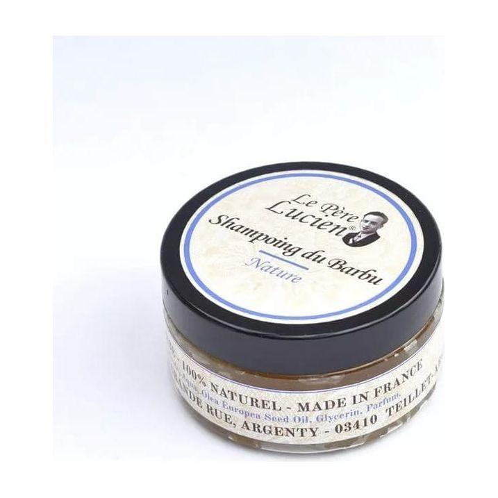 Pasteur Pharmacy Le Pere Lucien No Scent Natural Beard Shampoo 100g, showing the shampoo bottle with minimalist label and clean design.