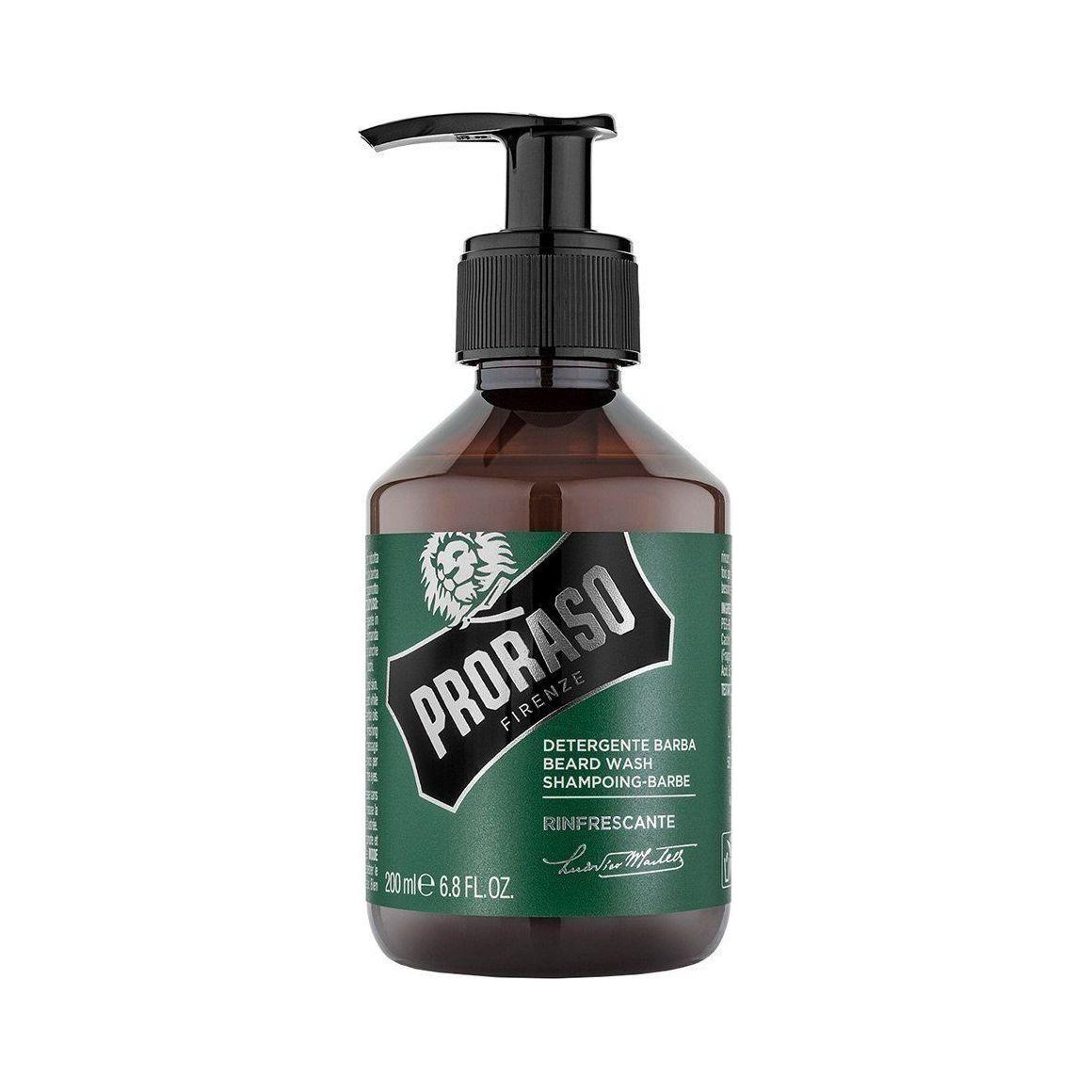 Proraso Beard Shampoo Rinfrescante for beard and mustache, Pasteur Pharmacy, 6.8 oz bottle with refreshing formula.