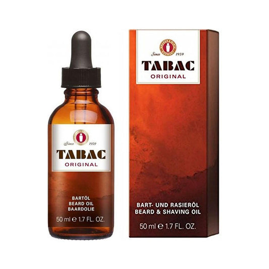 Pasteur Pharmacy Tabac Original Beard & Shaving Oil in 50ml bottle, showing the sleek packaging and product label.