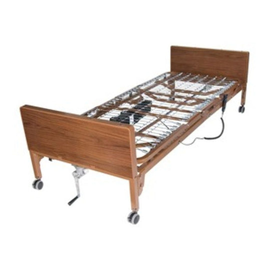 Drive Medical Delta Ultra Light semi-electric hospital bed with full rails, designed for comfort and safety in medical settings.