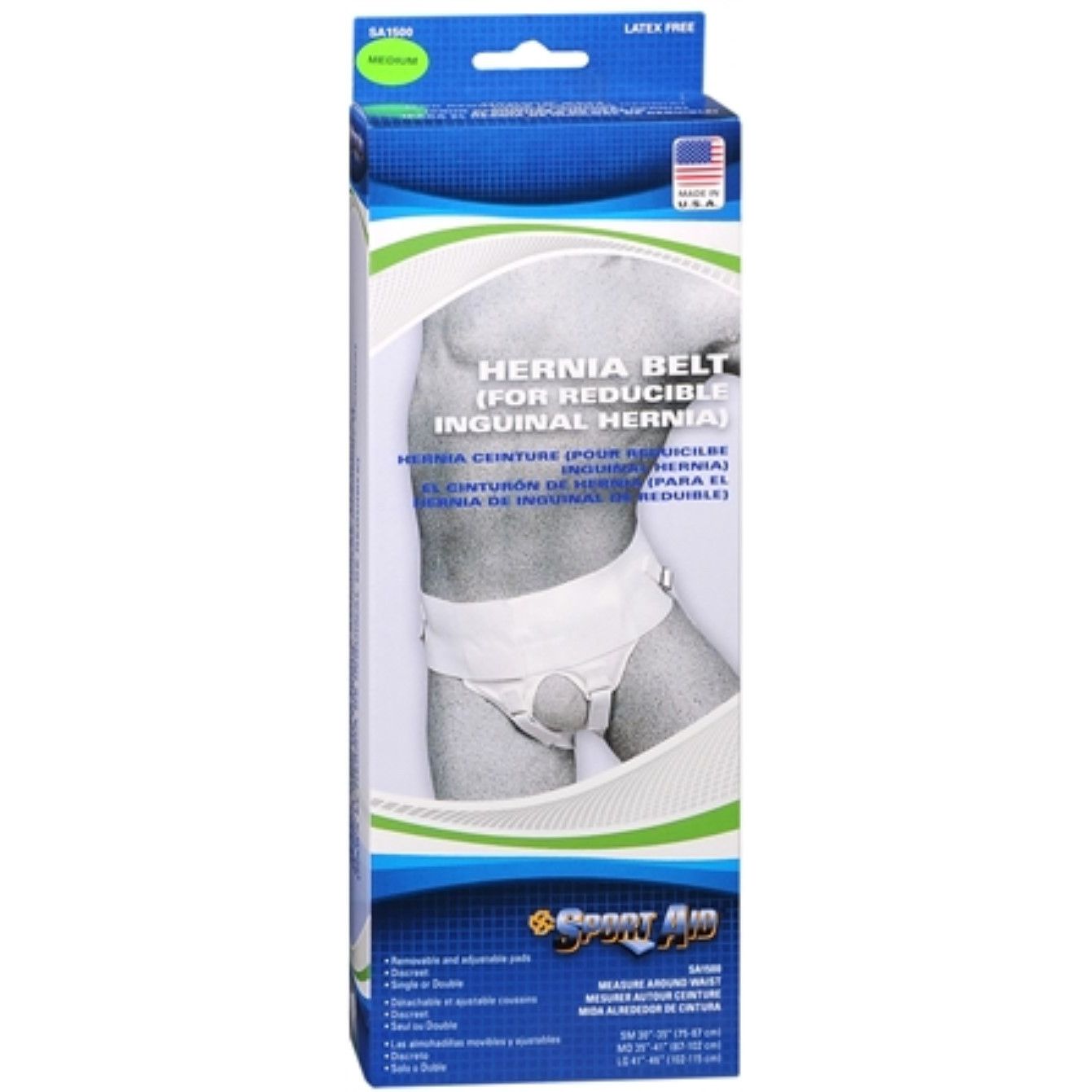 Sport Aid Hernia Belt Medium 35-41 from Pasteur Pharmacy, adjustable belt designed for comfort and support during activity.