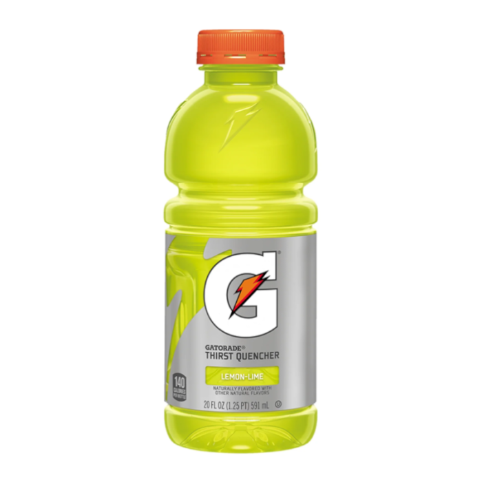 Gatorade Thirst Quencher Lemon Lime sports drink in a 20 oz bottle, designed for hydration and replenishment.