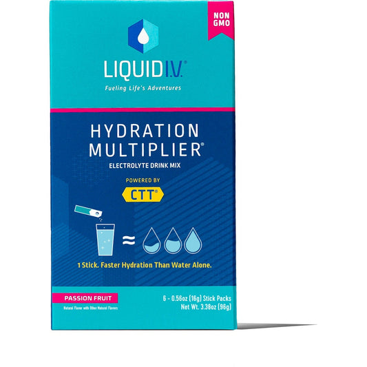 Liquid I.V. Hydration Multiplier electrolyte drink mix in Passion Fruit flavor, 6-pack, natural beverage for hydration from Pasteur Pharmacy